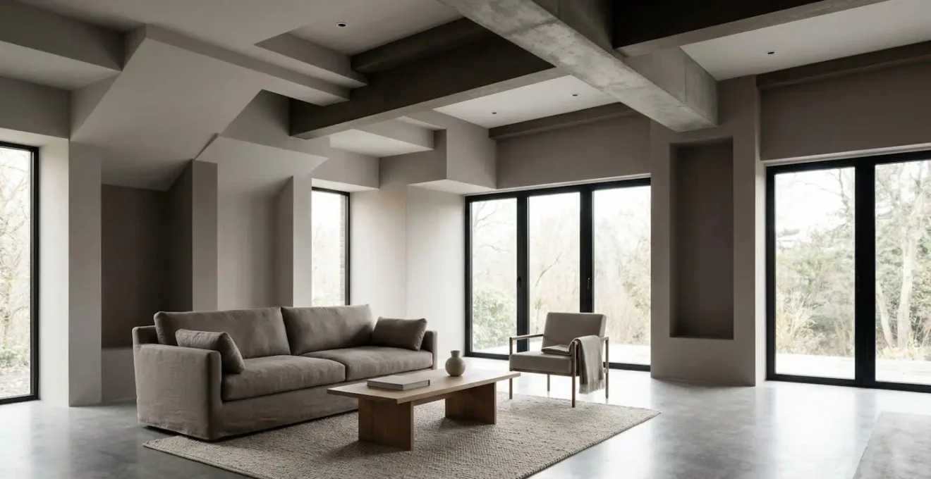 Architecture intérieure moderne avec jeu de nuances sobres et lumière naturelle