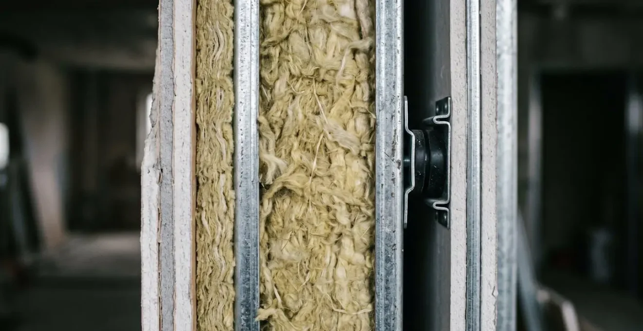 Structure de boîte dans la boîte avec isolation acoustique visible et détails techniques