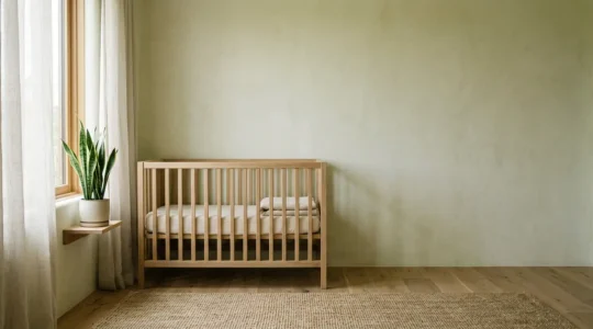 Chambre de bébé avec matériaux naturels et atmosphère saine