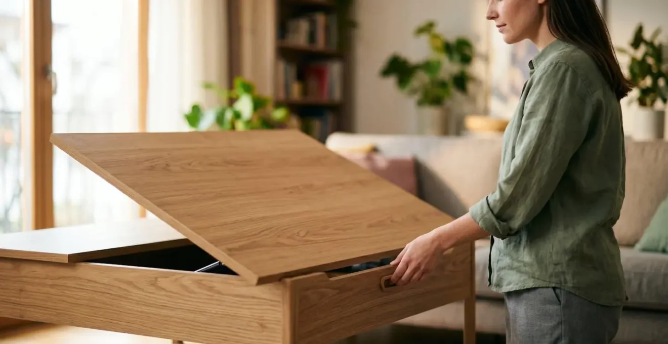 Personne actionnant facilement le mécanisme d'une table relevable sans effort