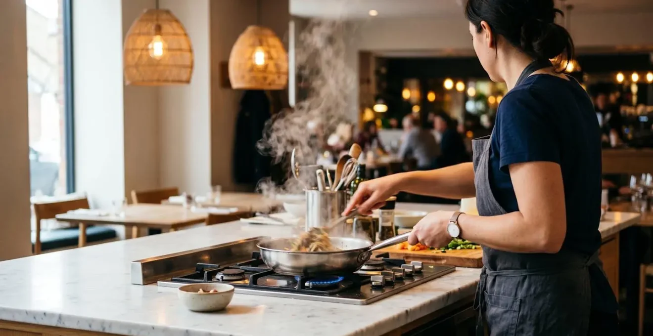 Vue de dessus d'une cuisine montrant les zones de projection de graisses et l'emplacement optimal des suspensions