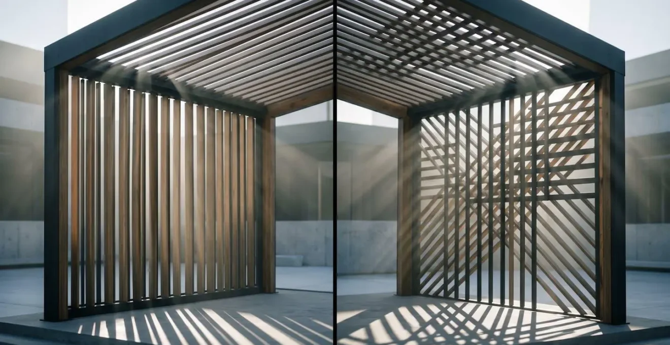 Schéma comparatif de l'orientation des lames de pergola pour maximiser la lumière en hiver