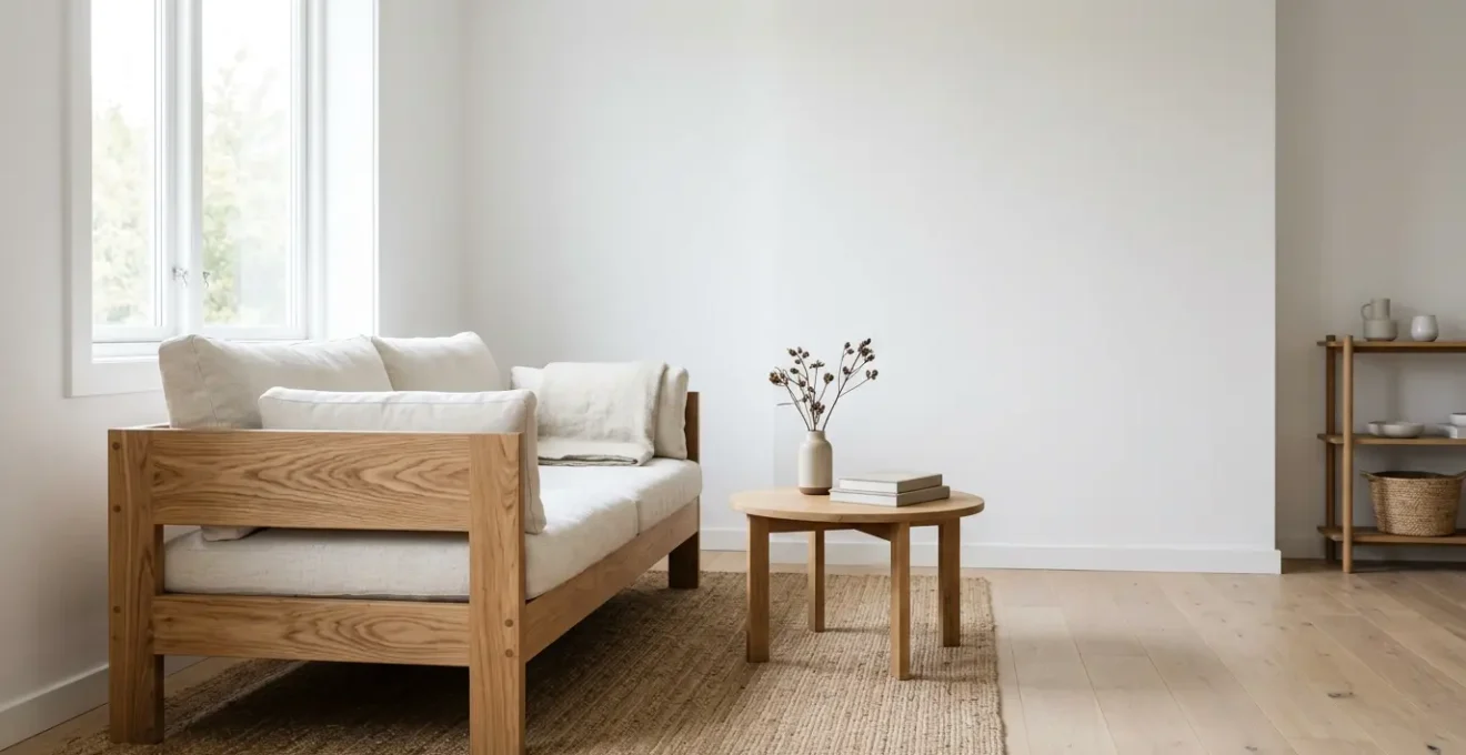 Structure en bois massif certifié avec détails de veinage naturel dans un intérieur épuré