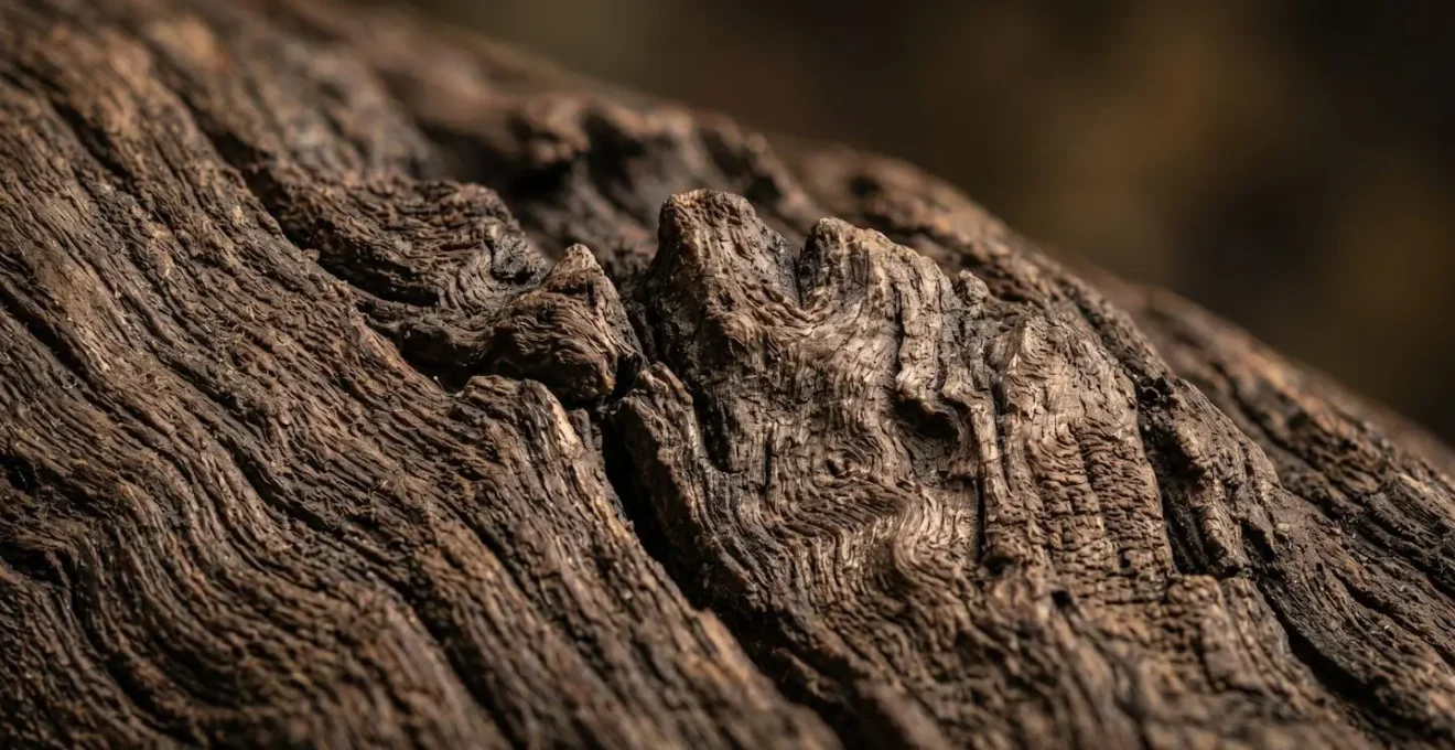 Gros plan sur la texture patinée du bois de chêne avec ses veines naturelles et ses marques du temps