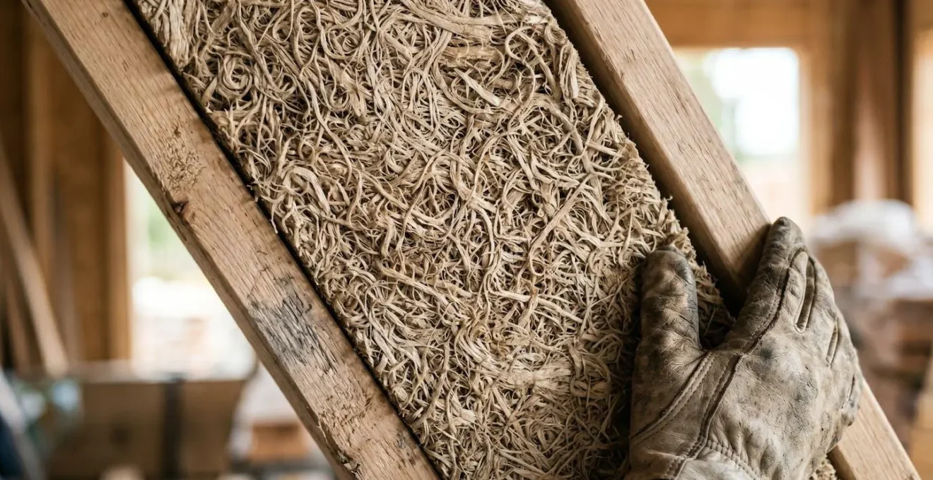 Installation de panneaux de laine de bois dans une chambre