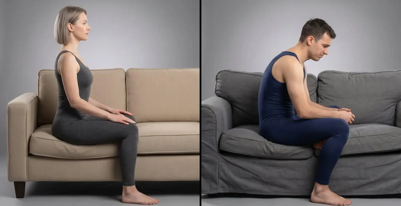 Comparaison visuelle de la posture du dos sur une assise ferme versus une assise trop molle