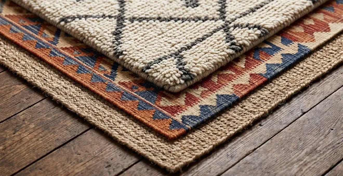 Vue plongeante sur trois tapis superposés en dégradé d'épaisseur avec mesures visibles de sécurité