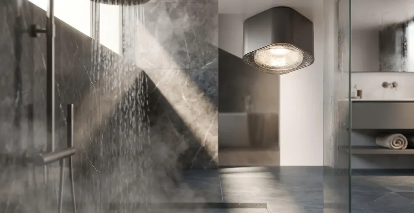 Schéma 3D des volumes de sécurité électrique dans une salle de bain moderne